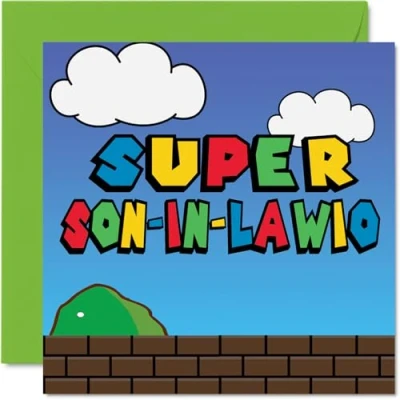Image of Birthday Cards for Son in Law Super Lawio Funny Happy Card from Mother Father Law, 145mm x Video Game Gamer Greeting