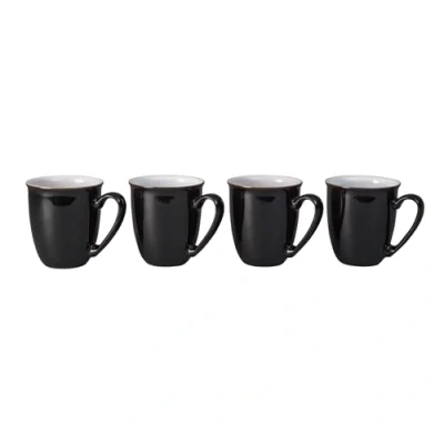 Image of Denby Elements Black Coffee Mug Set of 4 330ml Stoneware Ceramic Tea For Home &amp; Office Dishwasher Safe, Microwave Safe Black, White Chip Resistant
