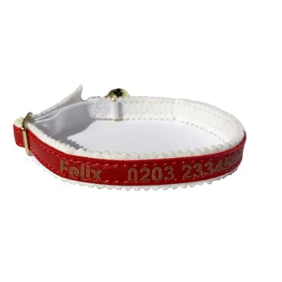 Image of Personalised Cat Kitten Collar ID Tag, Laser Engraved, UK Made, Ancol Quality (Red)