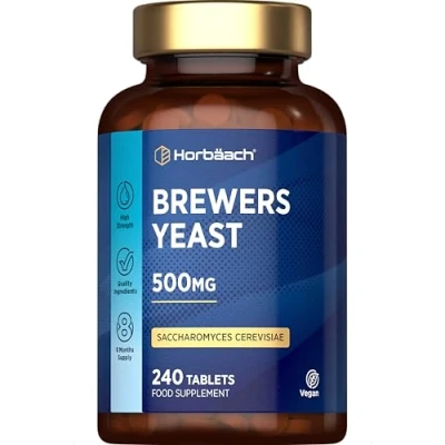 Image of Brewers Yeast Tablets 500mg 240 Count Natural Source of B Vitamins, Amino Acids, Minerals &amp; Trace Elements High Strength Supplement 8 Months Supply by Horbaach