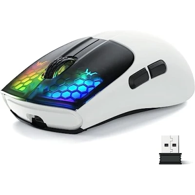 Image of MAGIC REFINER X5 Wireless Gaming Mouse, 49g Ultralight G502 Tri mode 2.4Ghz/USB C Wired/Bluetooth PC Mice PixArt Optical Sensor Adjustable DPI Main Click RGB Backlit Win/MAC, White&amp;Black