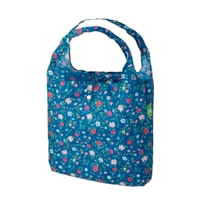 Image of ECO CHIC Lightweight Foldable Reusable Shopping Bag Water Resistant Tote (Floral Navy)