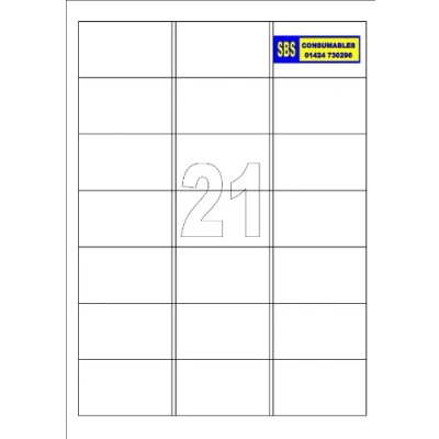 Image of A4 Laser Labels Inkjet 21 Per Sheet White Adhesive Address Printer (25 Sheets)
