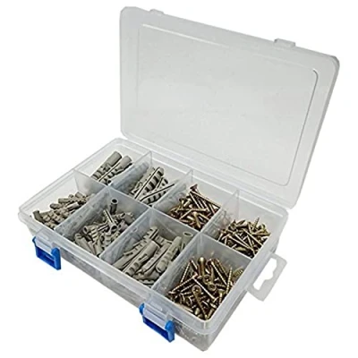 Image of Merriway BH06614 (206 Pcs) Assortment of Plasterboard Poly Toggle &amp; BZP Round Head Screws in a 8 Compartment Carry Case Pack 206 Pieces