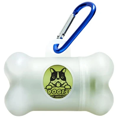 Image of Pogi&#039;s Dog Poo Bag Holder with Metal Carabiner Clip Includes 1 Dispenser for Leads &amp; 15 Compostable Bags Dogs