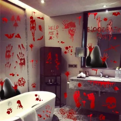 Image of Realistic Halloween Bloody Window Stickers, 73 pcs Decorations Horror Decoration, Hands Stickers for