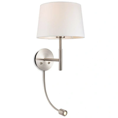 Image of Seymour Classic Switched Wall Lamp with Adjustable Reading Light Brushed Steel Cream Shade