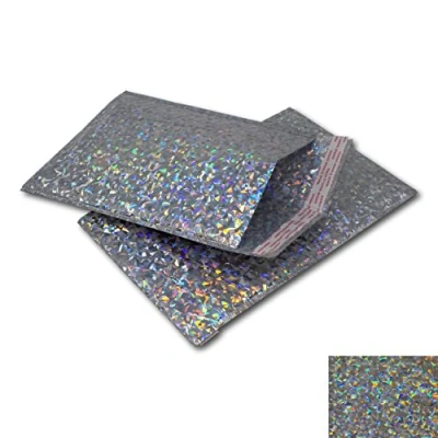 Image of EPOSGEAR 10 Pack Silver Holographic Metallic Gloss Foil Padded Bubble mailing Gift Postal Bag Envelopes Perfect for or as an Alternative to wrap (250mm x 180mm DVD)