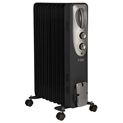 Image of Russell Hobbs 650W Oil Filled Radiator, 9 Fin Portable Electric Heater Black, Adjustable Thermostat, Safety Cut off, 20 m sq Room Size, ‎RHOFR5002B AZ, 2 Year Guarantee