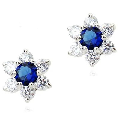 Image of Crystalline Azuria Women Girls 18ct White Gold Plated Blue Simulated Sapphire Zirconia Crystals Flowers Stud Earrings
