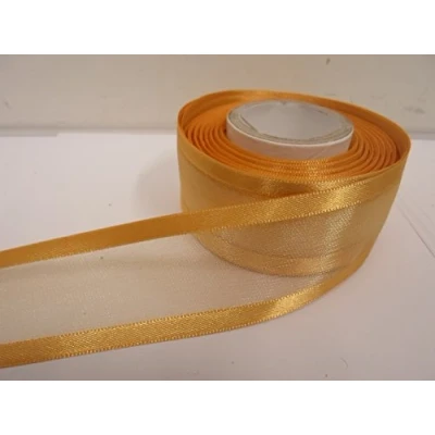 Image of 1 roll of 40mm Edged Organza Ribbon x 25 metres Yellow Gold Double Sided Satin Edge Sheer 40 mm 4cm