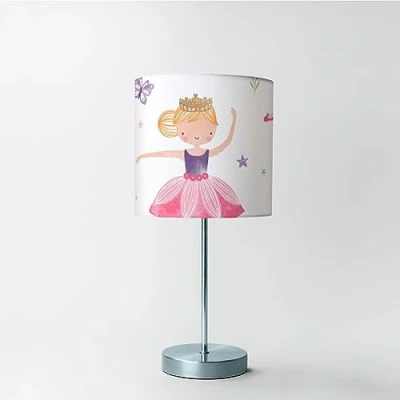 Image of Happy Linen Company Girls Kids Isabella Prima Ballerina White Cylinder Drum Table Lamp Shade Light Lampshade 18cm x 21cm