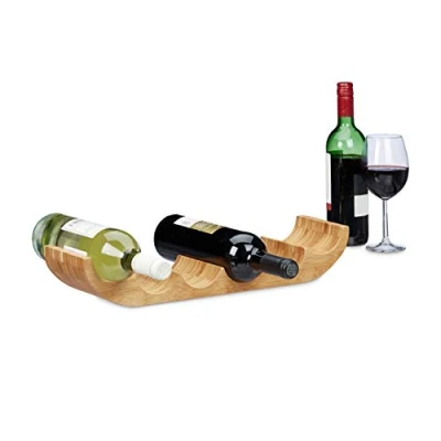 Image of Relaxdays Bamboo Wine Rack Holder for 6 Standard Bottles with Original Design and Horizontal Orientation, Brown, 47.5 x 11.5 cm
