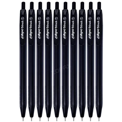 Image of DIGNO Trinok Retractable Ballpoint Pens, BLACK, Fine Point (0.7mm), Pack of 10, Triangular Grip, Multipack Ideal for School Office Home Use