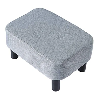 Image of YMYNY 42 cm Footstool, Rectangle Ottoman with Stable Wooden Legs, Modern Linen Fabric Footrest, Change Shoes Stool for Living Room, Padded Seat Bedroom, Light Blue, HD HRF BD214