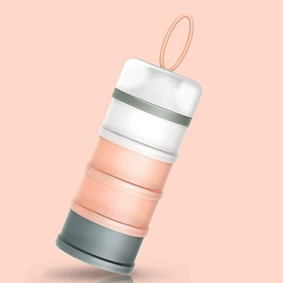 Image of Queta Portable Infant Baby Powder Milk Dispenser, Stackable Boxes, 4 Layers Cereal/Food/Fruit/Snack Container Breastfeeding 480ml (Pink)