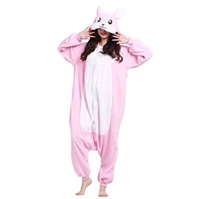 Image of Unisex Adult Animal Cosplay Costume Onesie Pajamas Nightwear Pink Rabbit