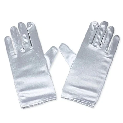 Image of RUNHENG Women Wrist Length Adult Size Stretchy Satin Gloves (White)(Size: 9 x 24cm)