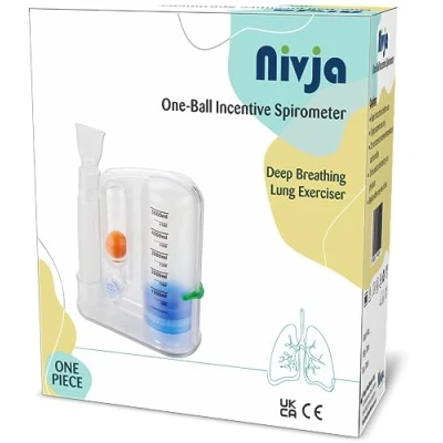 Image of NIVJA Deep Breathing Lung Exerciser, One ball Incentive Spirometer, Trainer for Strong Lungs, Inspiratory Expiratory Muscle Trainer, Hygenic Seal