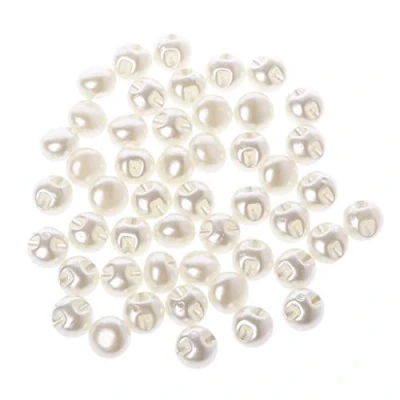 Image of Get Fresh 50Pcs 10Mm 11Mm Round Sewing Pearl Buttons for Clothing Accessories Scrapbooking Garment DIY Apparel Tool Flat Horizontal Hole White