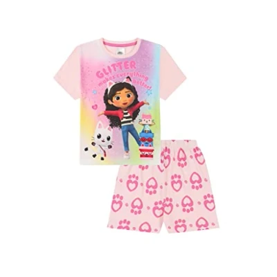 Image of Gabby&#039;s Dollhouse Girls Glitter Makes Everything Better Short Pink Pyjama Set (3 4 Years)
