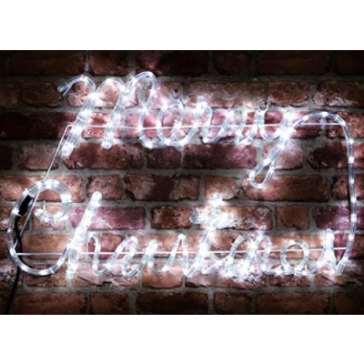 Image of Christmas Concepts® Rope Light Merry Sign with White LED Lights Sparkle Feature 72cm x 42cm