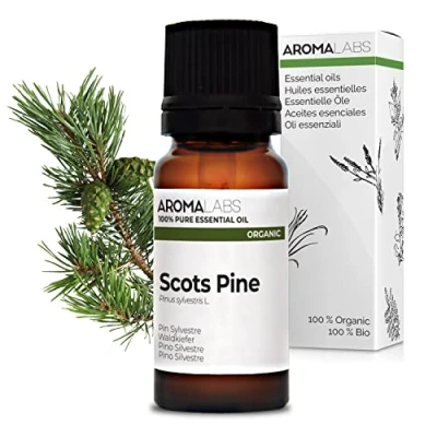 Image of Aroma Labs Scots Pine Essential Oil Ecocert Organic Certification 100% Pure, Natural, Uncut Guaranteed Chemotype and Biochemical Composition Eco Friendly Packaging Made in France 10ml