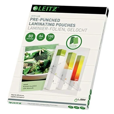 Image of Leitz iLAM 80 Microns A4 Pre Punched Laminating Pouches (Pack of 100)