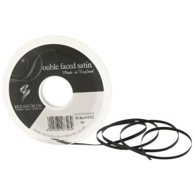 Image of Berisfords Double Satin Ribbon, Black, 3 mm x 30 m (Package may vary)