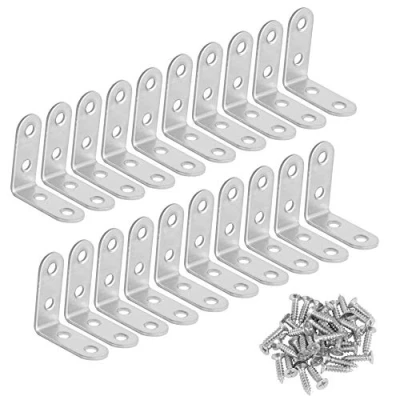 Image of Corner Bracket 90 Degree Right Angle Brackets Stainless Steel Support Braces with Screws for Desk Table Shelf 20 Pack Silver 40 * 40mm