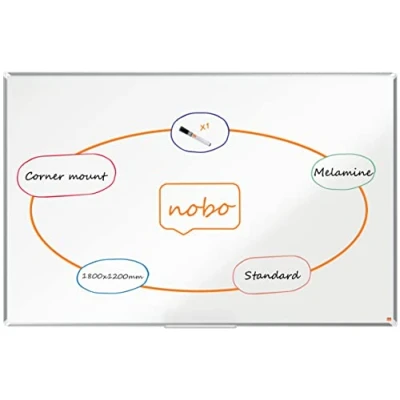 Image of Nobo Melamine Whiteboard, Non Magnetic, 1800 x 1200mm, Aluminium Trim, Corner Wall Mounting, Includes Whiteboard Pen, Premium Plus, 180 120cm, White, 1915171