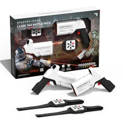 Image of Sharper Image Toy Laser Tag Handtank Battle Pack 2 Blasters &amp; Life Pods Set Compatible Multiplayer Game Indoor Outdoor Perfect for Kids Parties Requires AAA Batteries