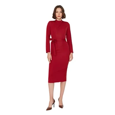 Image of Trendyol Women Midi Bodycon Regular Woven Dress Burgundy
