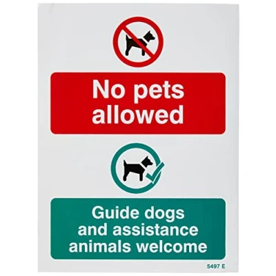 Image of Caledonia Signs 25497E No pets allowed Guide dogs and assistance animals welcome Self Adhesive Vinyl Sign, Blue, 200.0 mm x 0.1 150.0