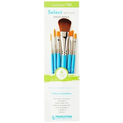 Image of Princeton SelectArtiste Fine Art Multi Technique Brush Set, 6 x Synthetic Brushes, Mixed Media, Ideal for Professionals &amp; Students