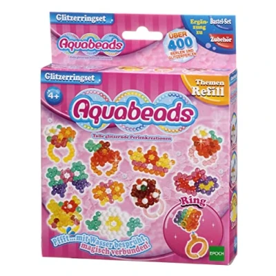 Image of Aquabeads 79928 Konstruktionsspielzeug Glitter Ring Set, Multicoloured, 400 Perlen