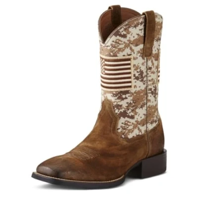 Image of ARIAT Men&#039;s Sport Patriot Western Boot, Antique Mocha Suede/Sand Camo Print, 10 UK