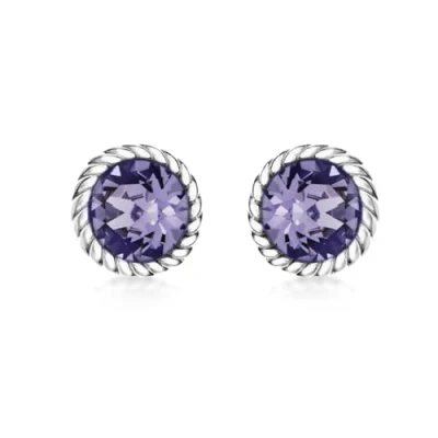 Image of Tuscany Silver Women&#039;s Sterling 10 mm Purple Swarovski Crystal December Birthstone Earrings