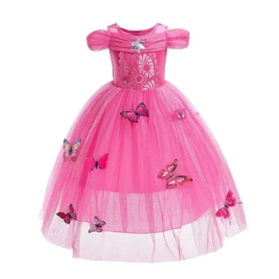 Image of Lito Angels Hot Pink Princess Costume with Butterfly Kids Girls, Sleeping Beauty Aurora Fancy Dress Up Halloween Birthday Party Outfit, Age 4 5 Years