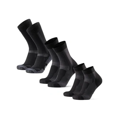 Image of DANISH ENDURANCE Hiking Socks Set, Merino Wool Gift Anti Blister Thermal Walking Socks, Low Cut, Short Crew, for Men &amp; Women, Unisex, 3 Pack, Black, 9 12