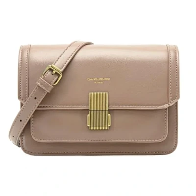 Image of David Jones Women&#039;s Small Shoulder Bag Hard PU Leather Flap Clutch City Evening Shopping Phone Fashion Elegant Trendy Chic, Brown Taupe