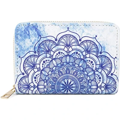Image of styleBREAKER Women Small Wallet with Colourful Mandala Ornament Pattern, Ethno Style, Zipper, 02040149, Colour:White Darkblue Blue