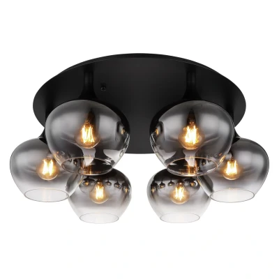 Image of Maxy Globe Ceiling Light Matt Black Smoke Glass Shade 6x E27