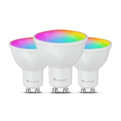 Image of Nanoleaf Matter Essentials GU10 LED Bulbs, Pack of 3 RGBW Dimmable Smart Bulbs Over Thread, Bluetooth Colour Changing Light Works with Google Apple, Room Decor &amp; Gaming