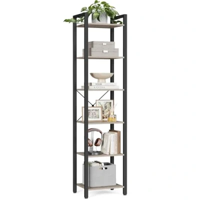 Image of VASAGLE 6 Tier Bookshelf, Bookcase, Shelving Unit, for Office, Study, Living Room, Bedroom, 30 x 40 187.5 cm, Industrial, Greige and Black LLS101B02