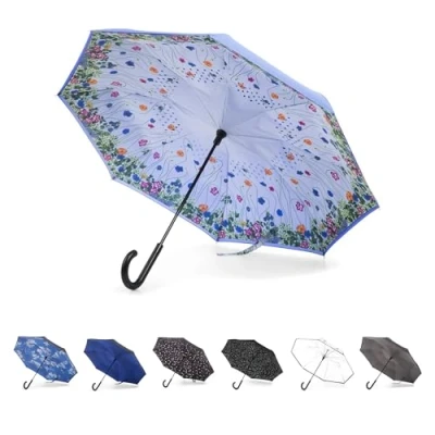 Image of Totes The Inbrella Reverse Close Umbrella, Flower Garden, One Size, Auto Stick Umbrella With J Hook, Wind &amp; Rainproof