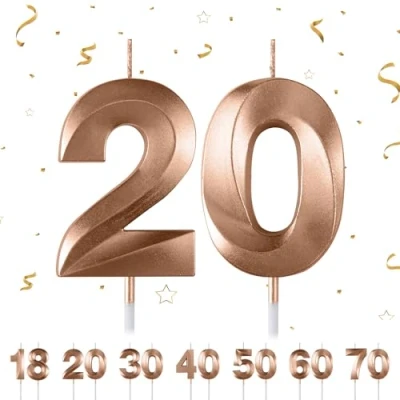 Image of 20th Birthday Number Candles,3D Champagner Candle,Number 20 Candle for Party Cake Topper Decorations Woemn Men Anniversary Supplies