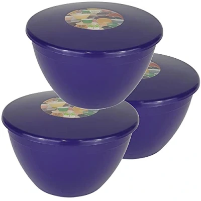 Image of Pudding Basin and Lid Pack of 3 Plastic Basins Large Sized Purple Food Safe Steaming Bowls (3 Pint Large)
