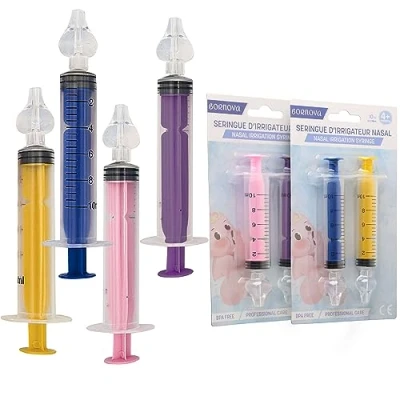 Image of BORNOVA Baby nasal Irrigation Syringe infant aspirator nose cleaner BPA Free Kit for Babies sucker hygiene washing 10 ml 4 PCS Blue Yellow Purple Pink