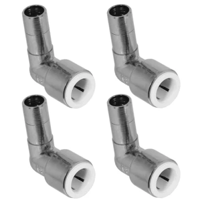 Image of SPARES2GO 15mm x Push Fit Radiator Valve Chrome Reducing Elbow Stem Compression (Pack of 4)